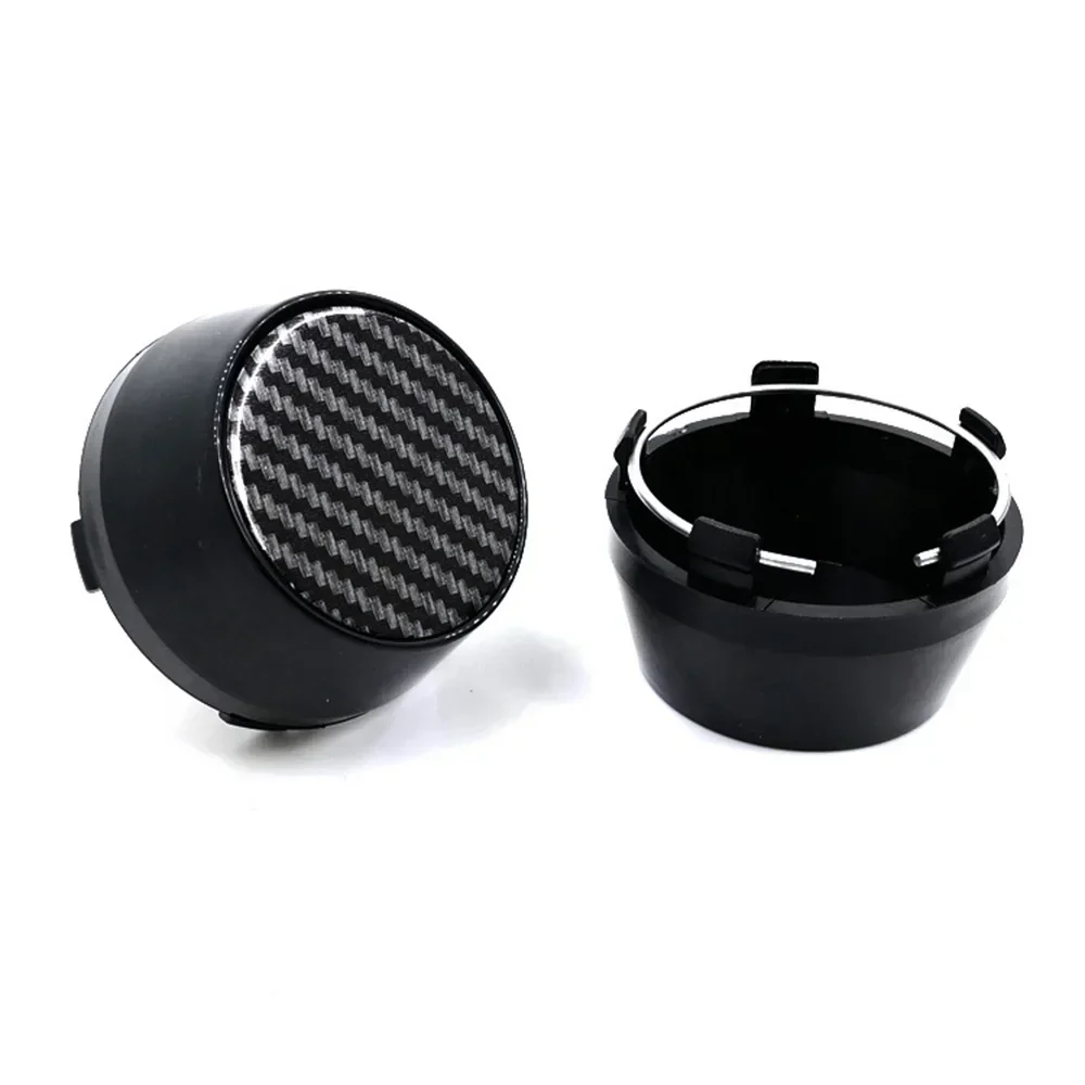 For Carbon Fiber For Car Wheel Hub Center Cap Set Of 4 60mm Outer Diameter Black Color ABS Plastic+Aluminum Material