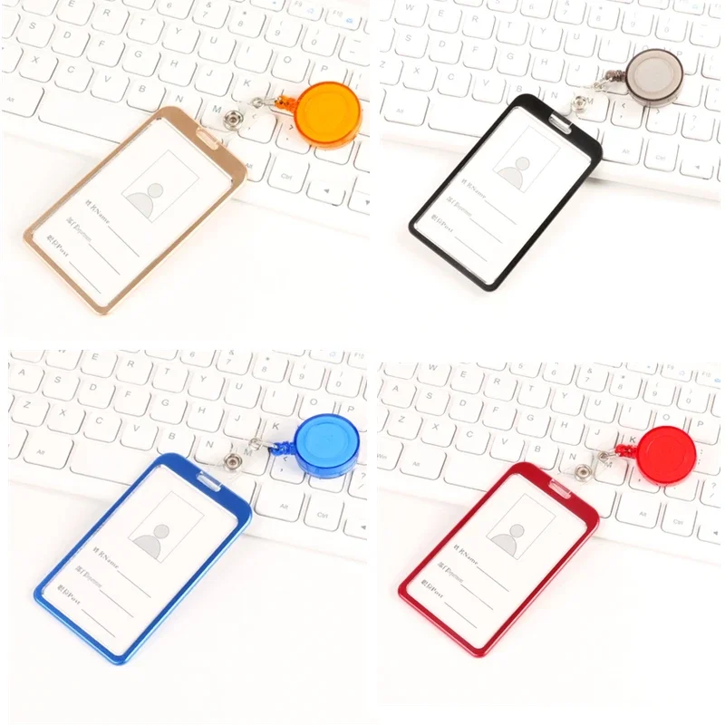 Aluminium Alloy ID Tag Name Badges Holder Work Pass Card Cover Sleeve Working Permit Sleeve with Retractable Plastic Badge Reel