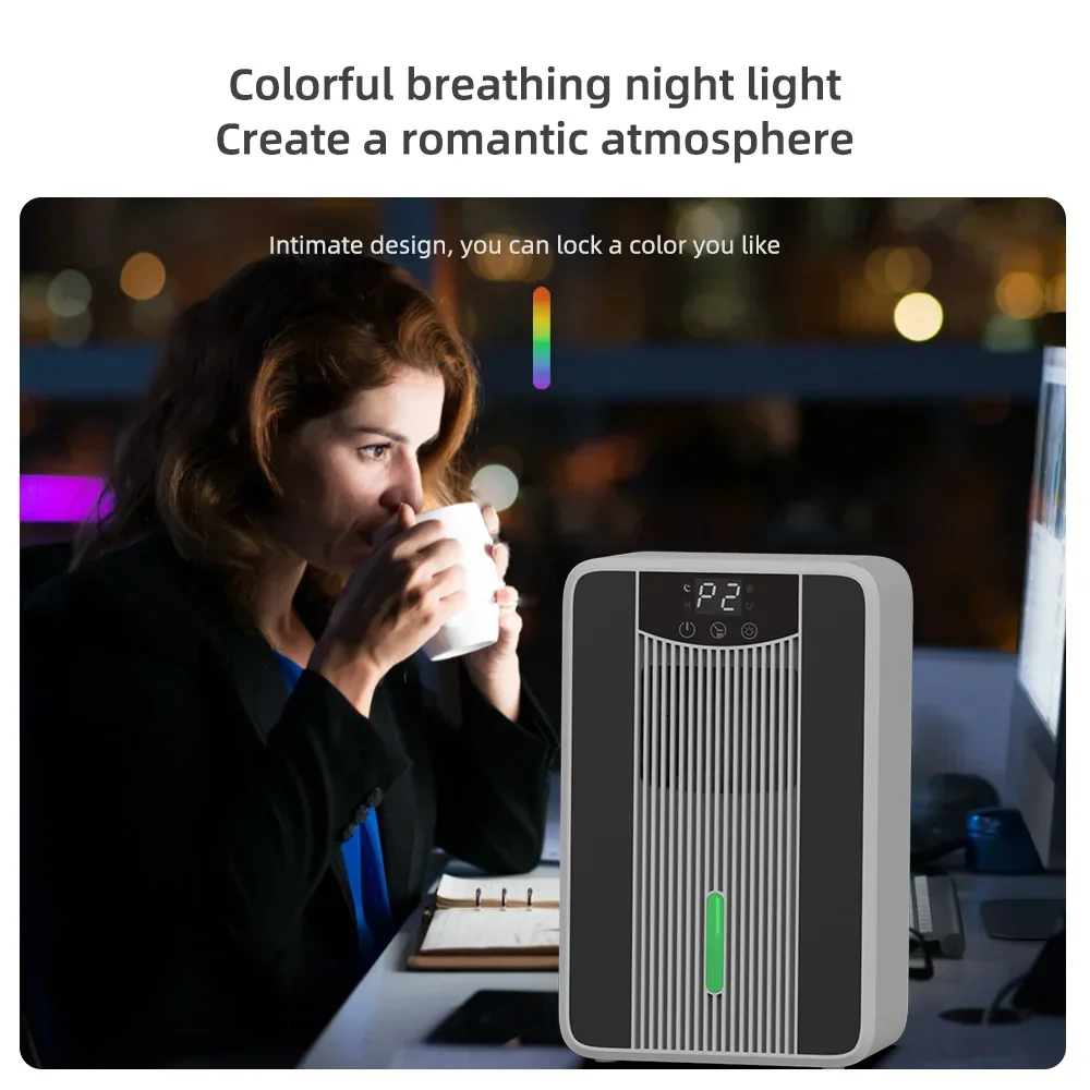 مزيل الرطوبة الممتص للرطوبة لغرفة النوم والمكتب المنزلي بسعة 42 أونصة، تشغيل صامت، مع أضواء ملونة، مفتاح مؤقت