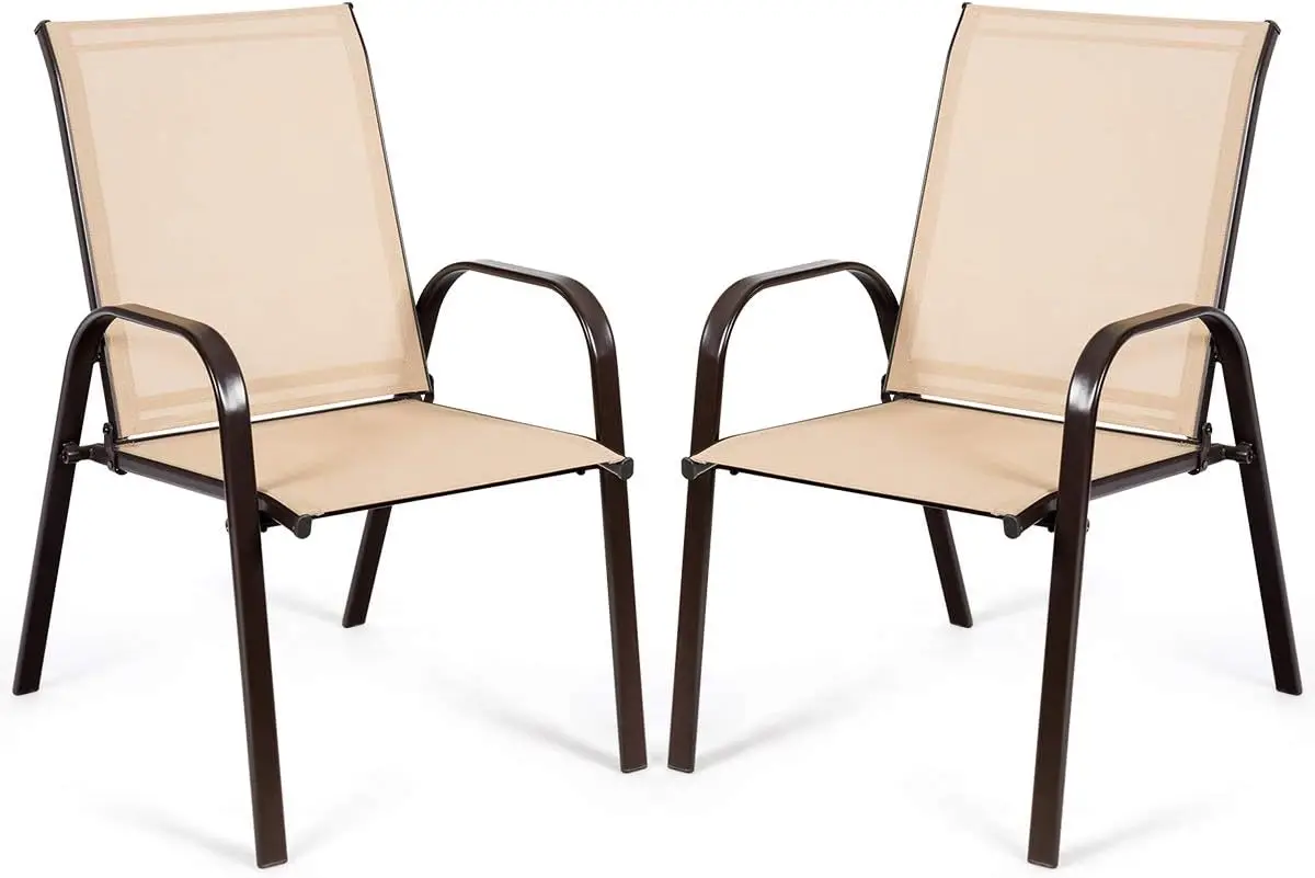 Set of 2 Patio Chairs, Outdoor Chairs with Armrest,Metal Deck Chairs with Mesh Seats High Backrest,Patio Dining Chairs