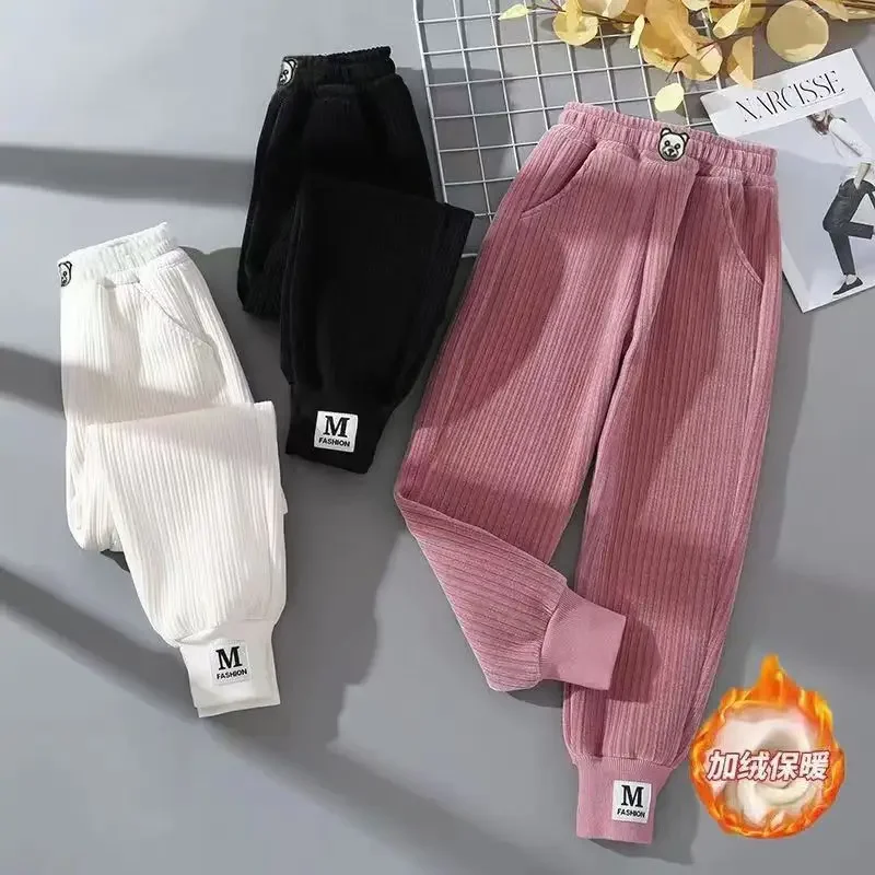 New Winter Keep Warm Boys Pants Lining Plus Velvet Thicken Corduroy Trousers For Kids Children Outdoor Cold Resistant Pants