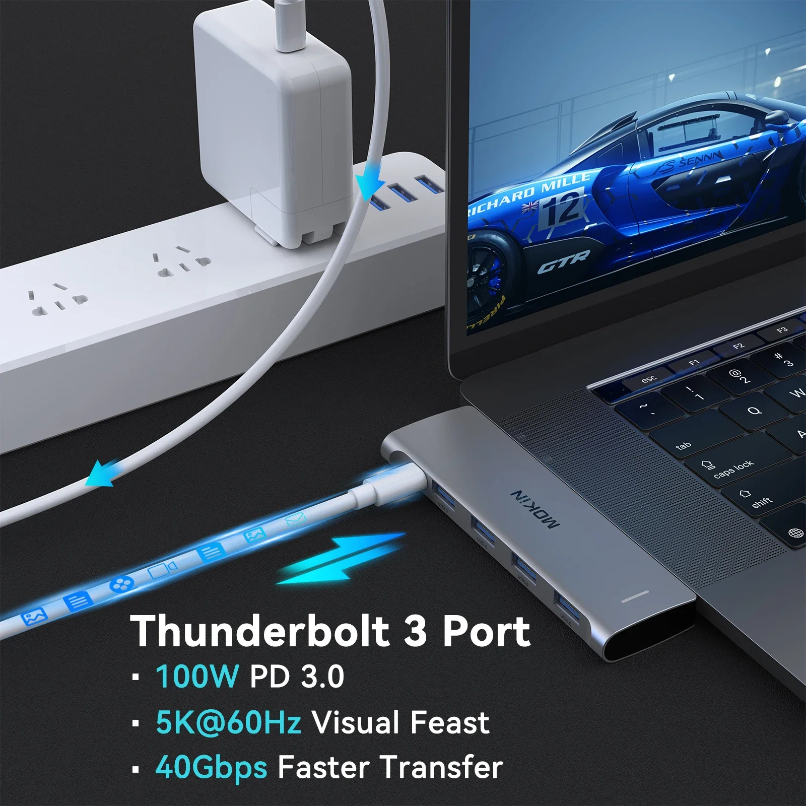 Imagem -02 - Mokn-hub Dual Tipo-c Thunderbolt Docking Station em 5k 60hz pd 100w 40gbps 5gbps Usb 3.0 5gbps pd 40gbps