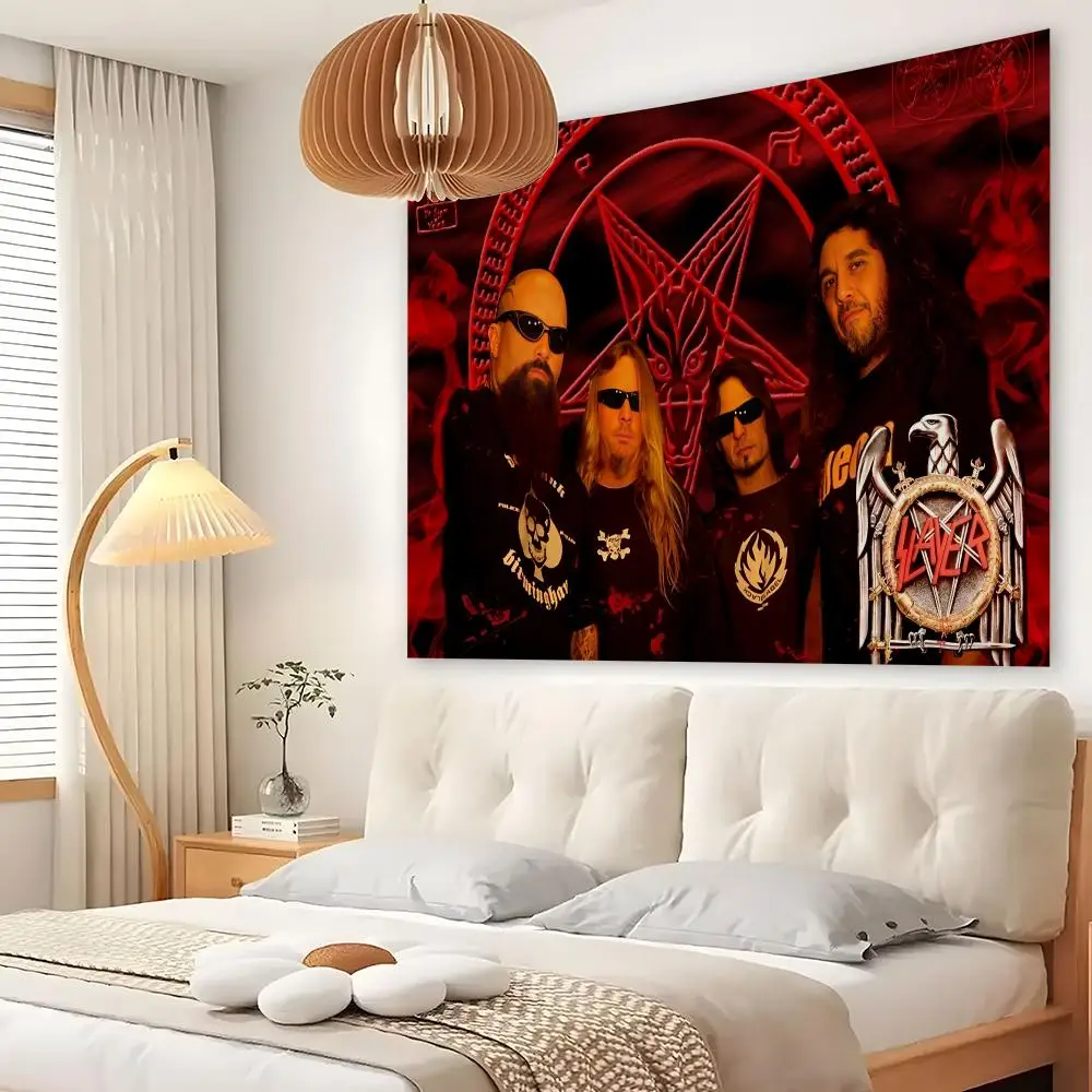 S-Slayers Heavy Rock Tapestry Custom Living Bedroom Party Dormitory Interior Wall Bohemian Decoration Attached Clip