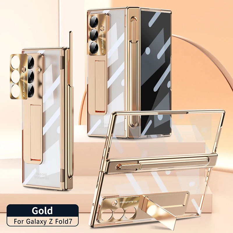 

Case For Samsung Galaxy Z Fold 7 6 5 4 3 Electroplated Hinge 360 ° all inclusive Transparent Shockproof Mobile Phone Case Cover