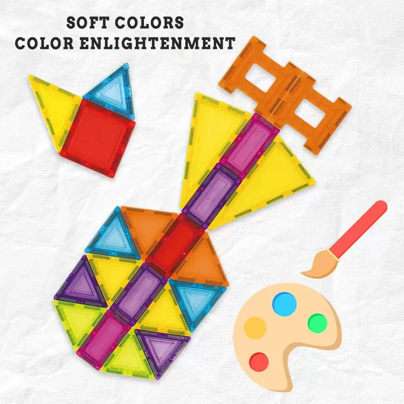 Magnetyczne płytki - Kryształowe, przezroczyste klocki 3D, magnetyczna arkuszowa zabawka - Niezbędne do klas STEM dla chłopców i dziewcząt w wieku 3+