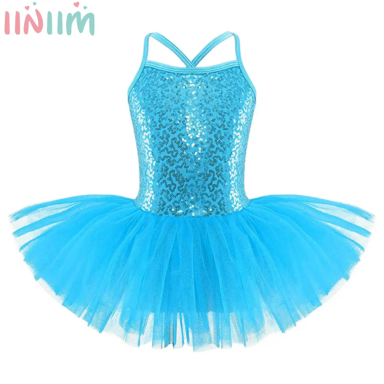 Kids Girls Sequins Ballet Dance Tulle Dress Children Baby Sparkle Gymnastics Leotard Tumbling Dancewear Ballerina Stage Costume