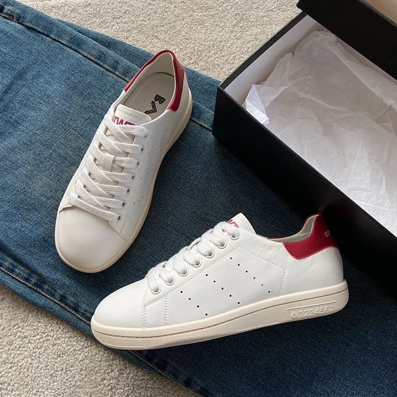 

VEROEVA Women's Flat Casual Sneakers Spring Lace up Skate oes Pure Color Flat Heel Rubber Outsole PU Inner Liner