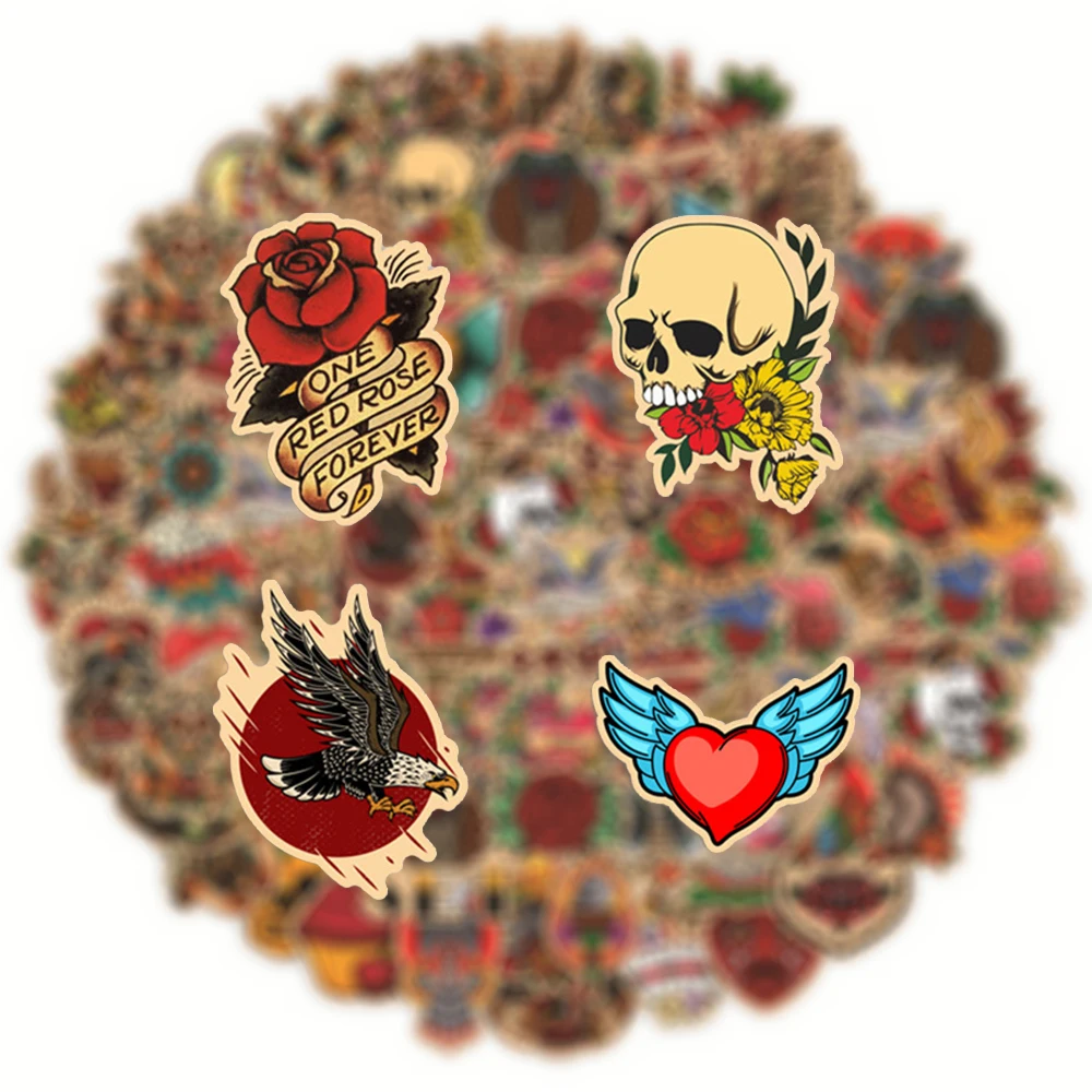 

10/30/50/100pcs Old School Tattoo Vintage Stickers for Skateboard Laptop Guitar Luggage Graffiti Waterproof Sticker Decals Pack