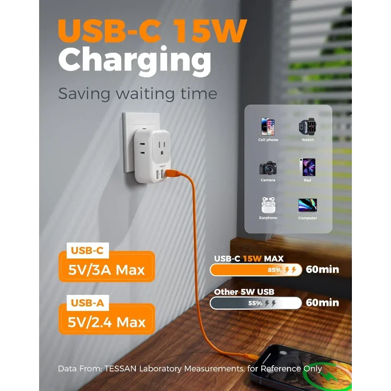 2 حزمة محول القابس الأوروبي USB C، محول أوروبا 4 منافذ 3 شاحن USB، محول الطاقة الدولي من النوع C #4