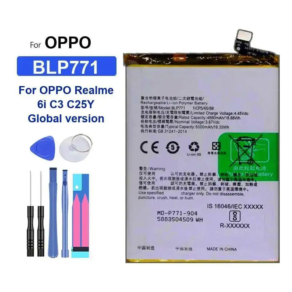 バッテリー 4045-5000mAh BLP729 BLP771 BLP713 Oppo Realme 5I 6I 3 5 C3 5S C25y C11 バージョン RMX1851 RMX1901 2021 Pro用