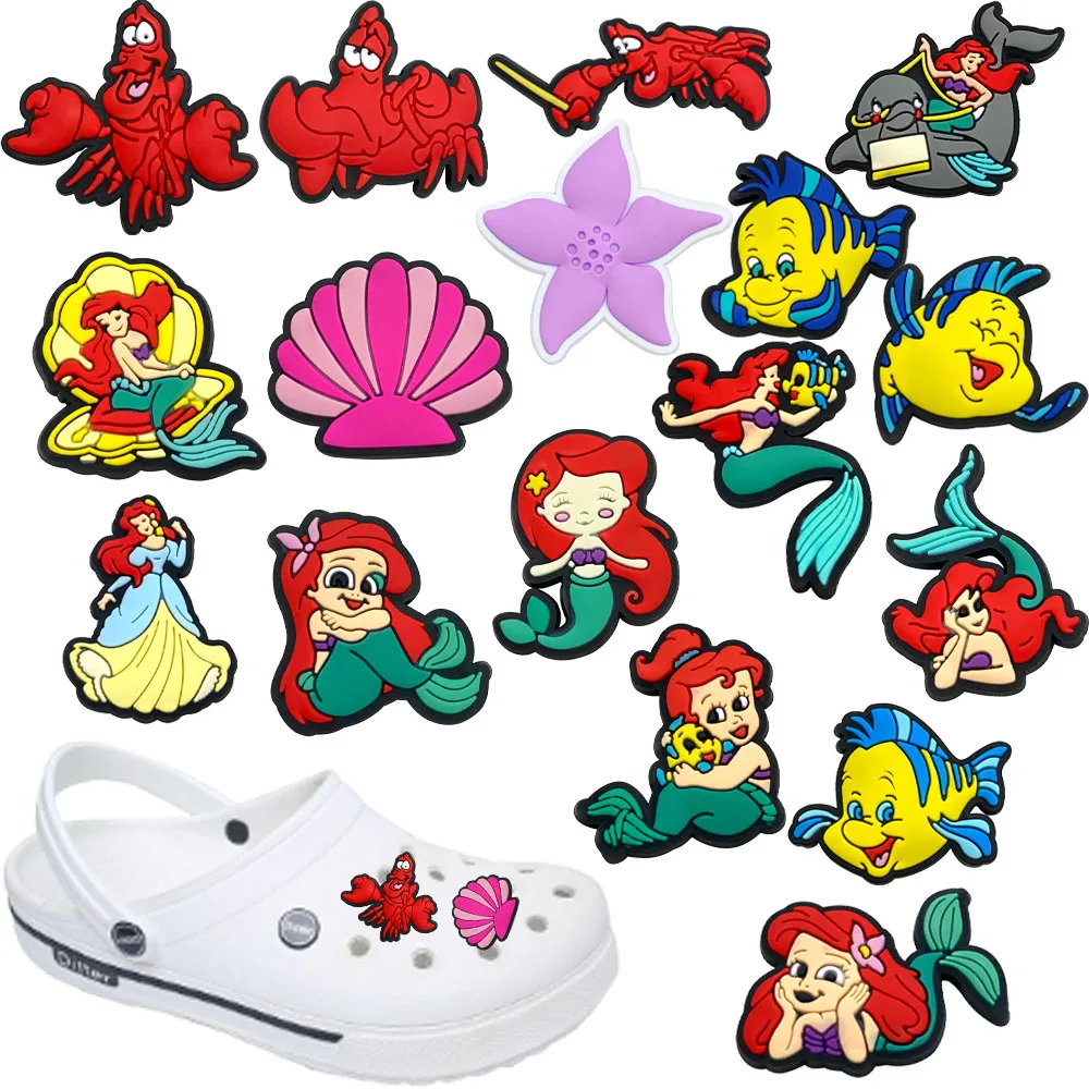

Disney Mermaid series 1-17PCS Shoe Charms DIY Sandals Shoe Buckles PVC Decorations high-quality Detachable Waterproof For Gifts