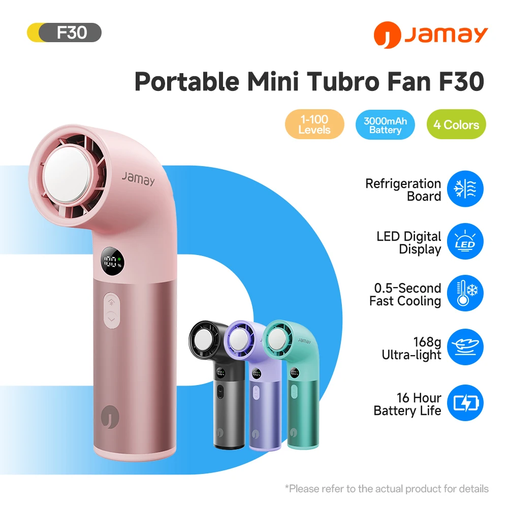 Mini Portable Handlend Turbo Fan 0.5s Fast Cooling 100 Gear Wind Speed  168g Light USB Rechargeable Fan 16 hour Battery Life F30