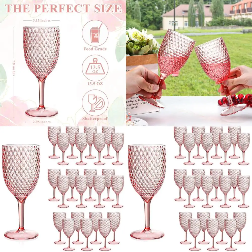 

24-Piece Pink Acrylic Reusable Wine Glasses, 13.5oz, Unbreakable Stemware for Weddings, Parties, and Events