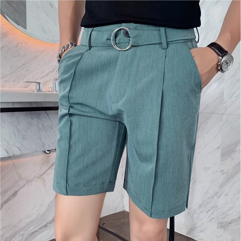 New Fashion Summer Knee Length Thin Elegant Shorts High Quality Solid Color Men Business Casual Slim Fit Social Suit Short Pants