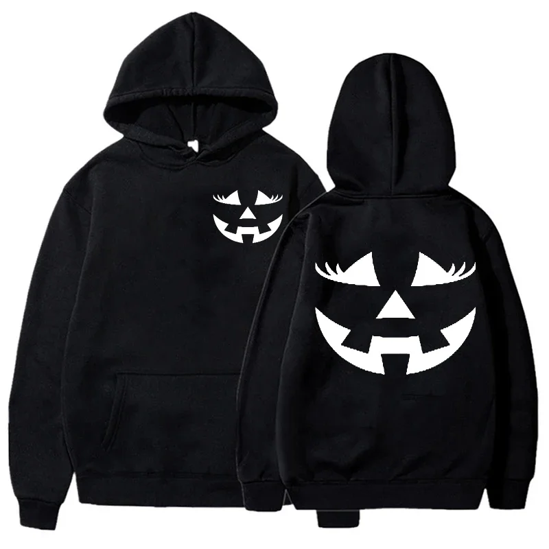 Pumpkin Face Hooded Hoodies Sweatshirt Jackolantern Funny Halloween Sportwear for Women Halloween Crewneck Sweatshirt for Women