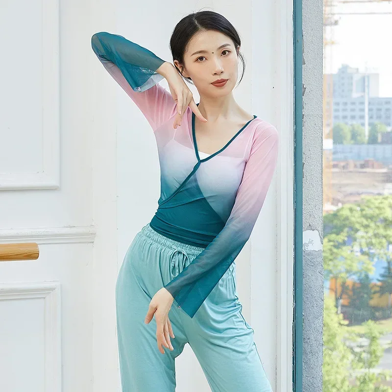 Classical dance costumes women's tops body rhyme gradual change color Chinese dance practice clothes art test gauze