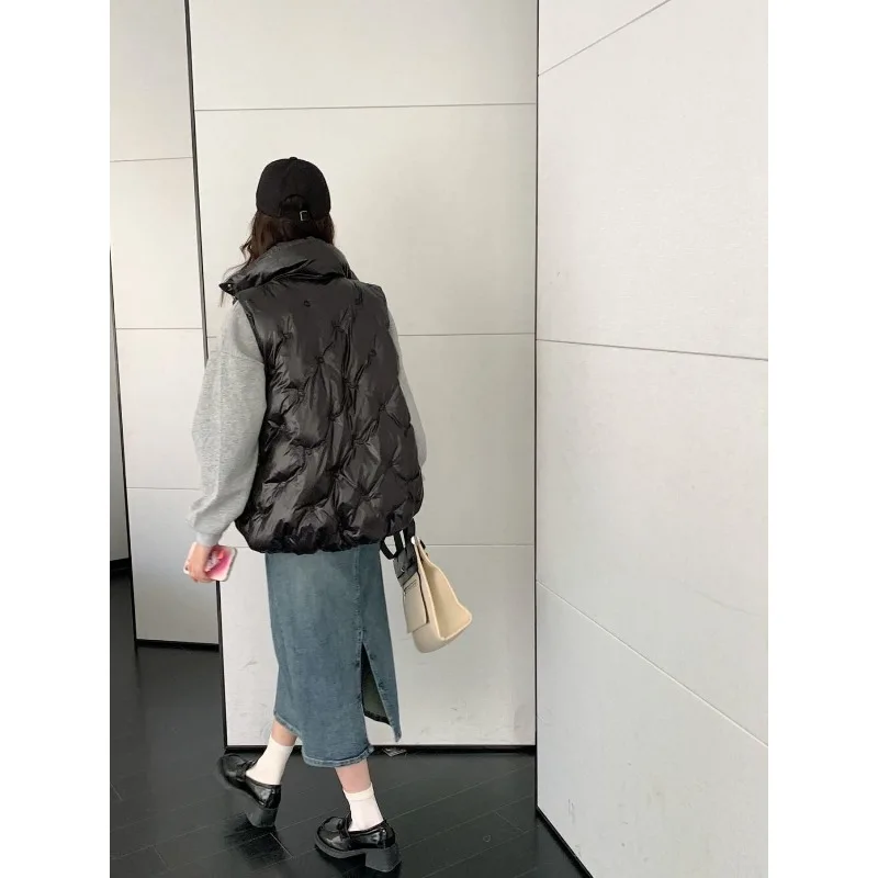 Women's Down Cotton Vest Autumn Winter New Fashion Versatile Shiny Surface Waistcoat Outerwear Waistcoat Warm Jackets