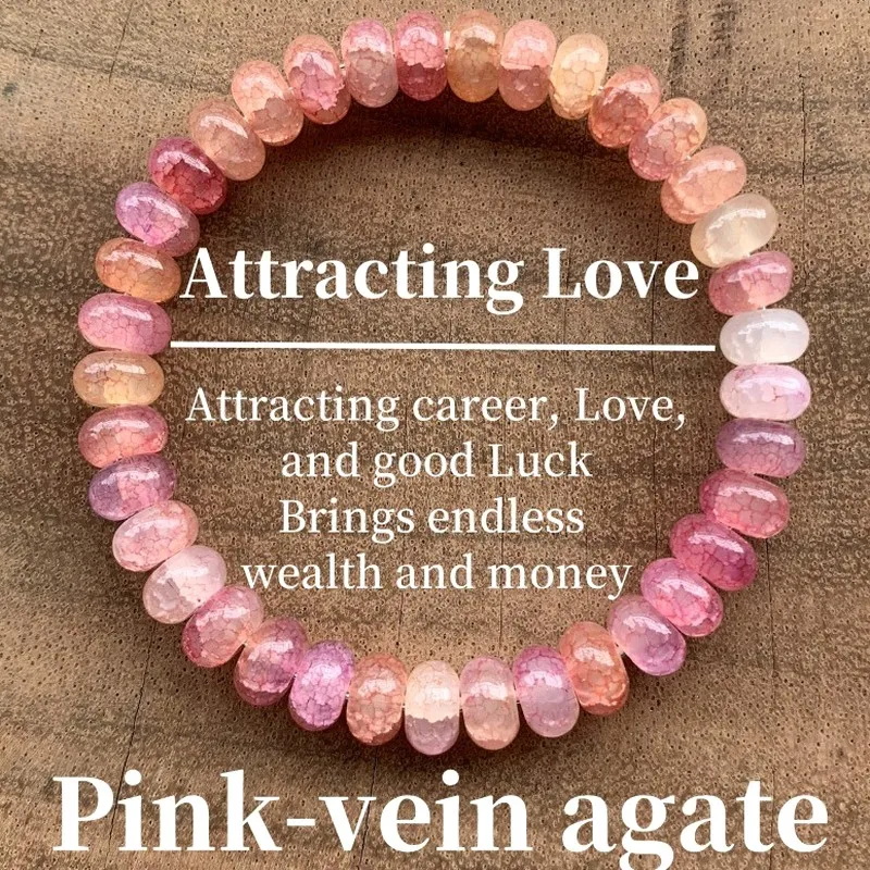 Vintage Pink Cracked Agate Beaded Bracelet Elastic Stretch Bracelet for Women Handmade Fashion Jewelry Gift