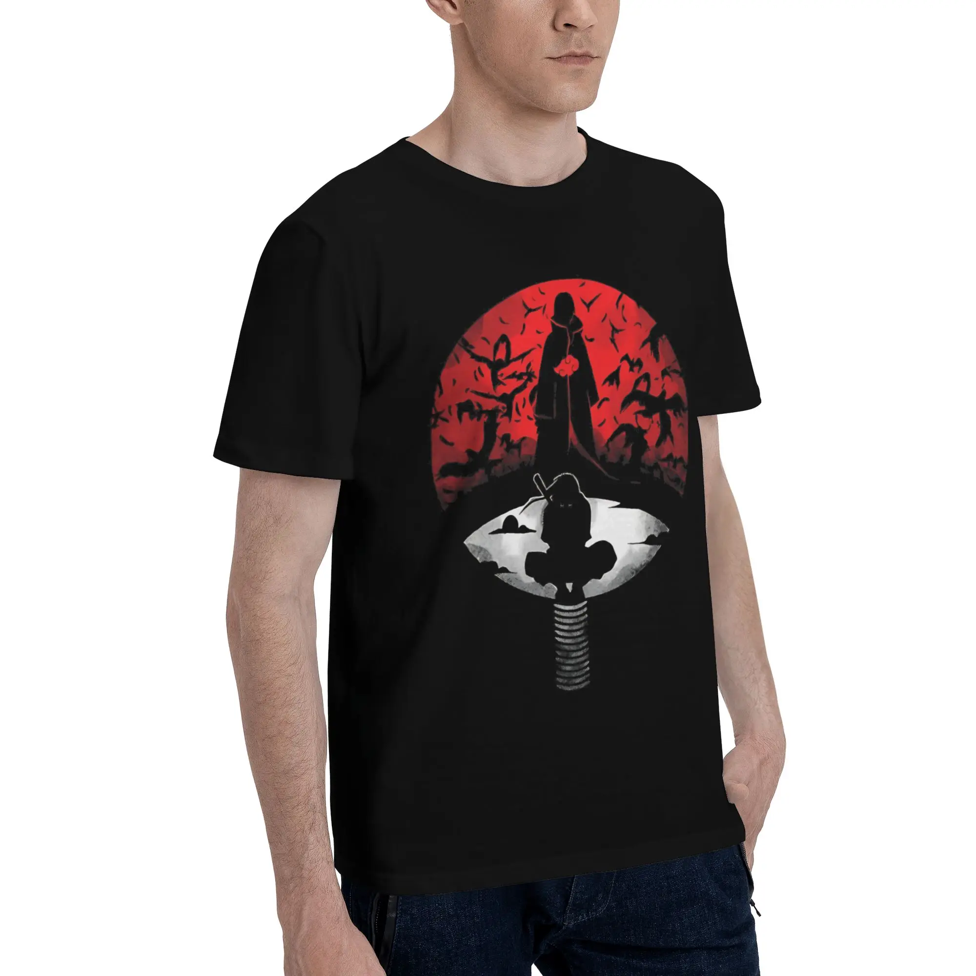 Itachi Uchiha  Red Moon Akatsuki Design  Naruto Shadow Art  Graphic 100% Cotton T-Shirt Bandai NARUTO Tops Tees For Men