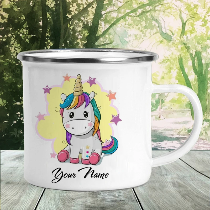 Personalized Name Enamel Mug, Unicorn Coffee Mugs, DIY Creative Travel Mug, Tea Milk Cup, Kids Theme Party, Juice Gift for Child