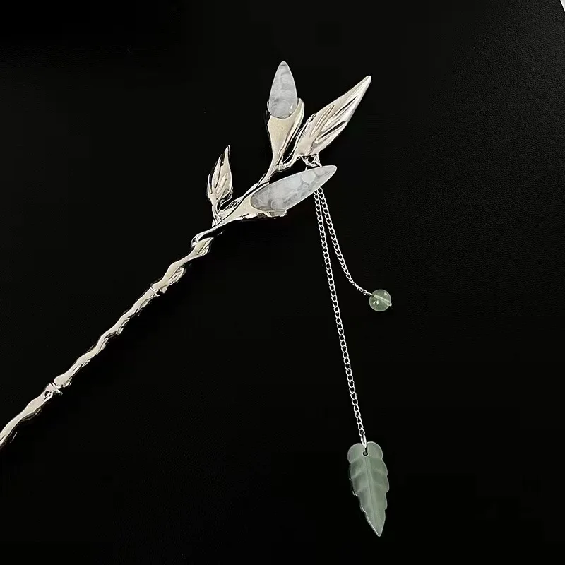 Vintage Moon Bamboo Leaves nappa Hair Sticks copricapo per le donne Retro Resin Leaf Pendant Hairsticks copricapo Jewelry