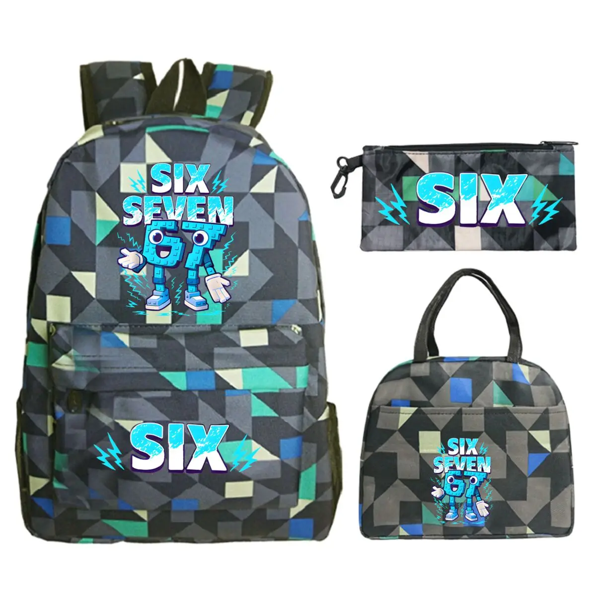 Fun Six Seven Print 3Pcs/Set Backpack Teen Boy Girl Back To School Schoolbag 67 Italian Brainrot Lunch Bag Rucksack Pencil Case