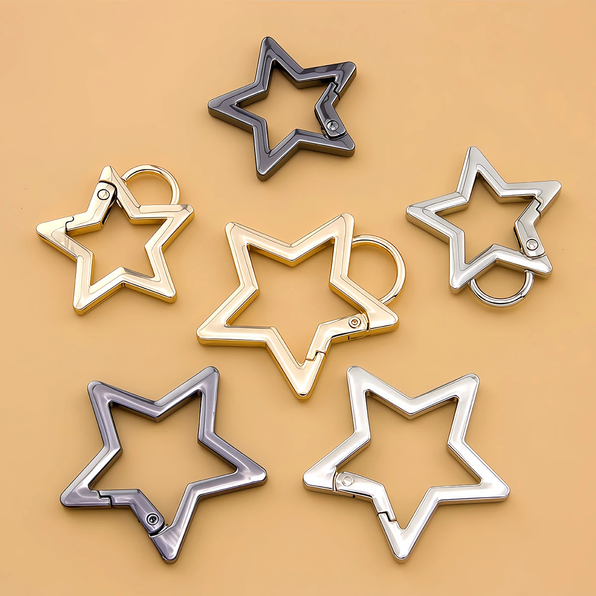 2pcs Star Shaped Spring Clasps Openable Metal Carabiner Leather Bag Belt Strap Buckle Connect Pendant Key Chain Snap Clasp Clip