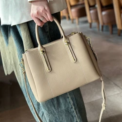 Burminsa 3 Layers Cowhide Genuine Leather Tote Handbags For Women 2024 Trend Designer Commuter Ladies Shoulder Crossbody Bags