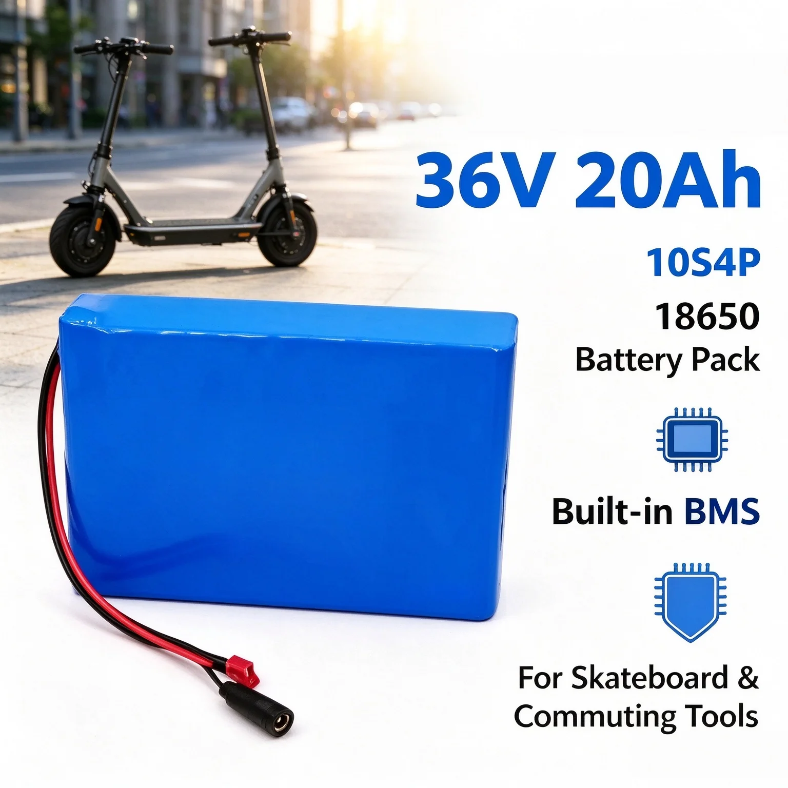 New10S4P 36V 14Ah 18650 Battery Pack Built-in BMS Long Range Portable Commuting Transportation Tool Parts for Skateboard Board