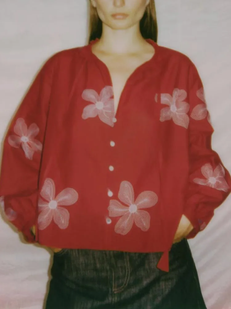 

Comfortable Embroidered Long Sve round Ne Casual irt New Arrival Spring 2025 Women's Faionable Commute Sle irt