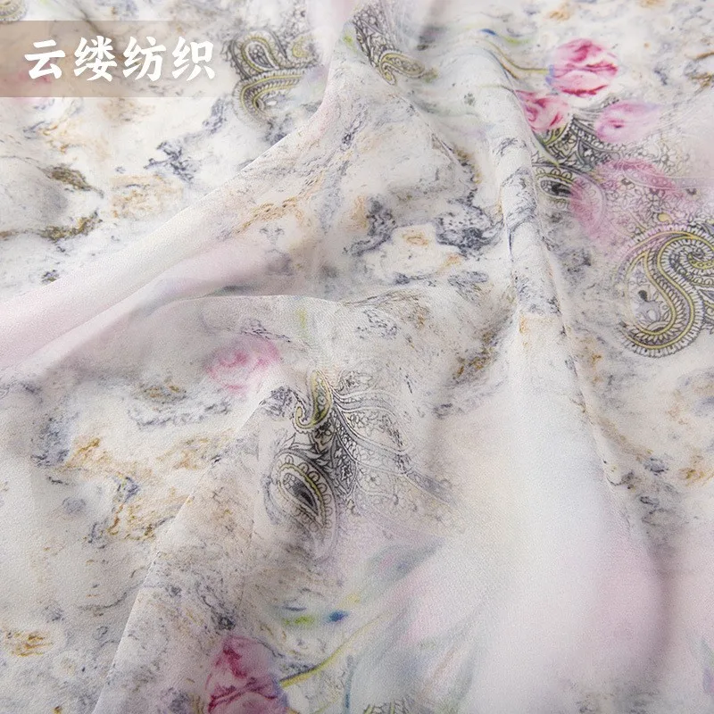 The fabric of new spring and Summer silk Georgette elegant pink-toned printed smooth breathable fashionable women's dress