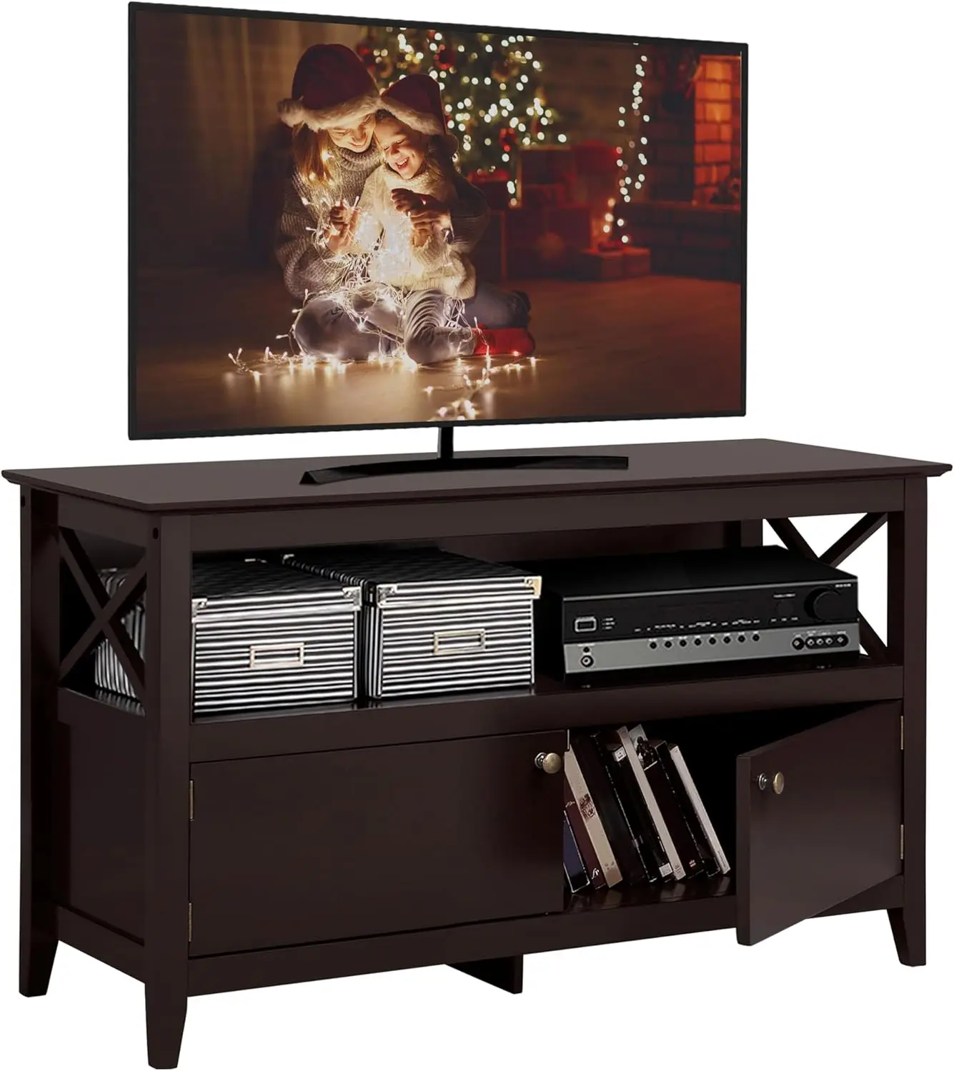 Wooden TV Stand for TVs Up to 48 inch, Media Entertainment Center Table, TV Cabinet Table with Storage Open Shelf & 2