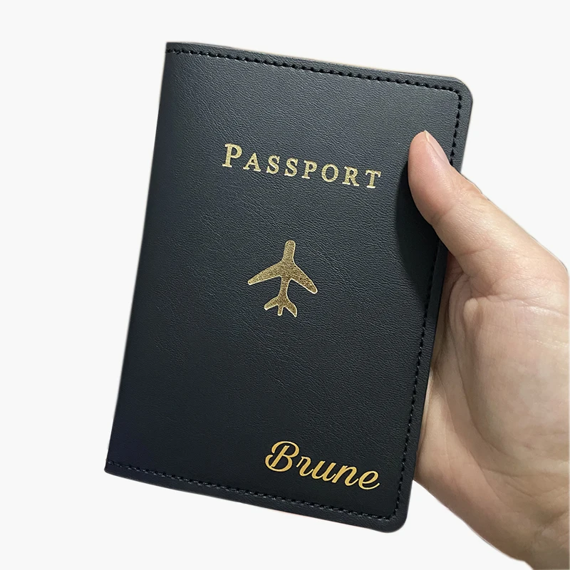 

Laser Engarving Name Passport Cover Airplane Logo Case for Passports Fashion Travel Wallet Card Tickets Holder