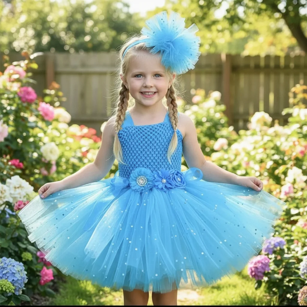 Girls Purple Flower Tutu Dress Baby Fluffy Tulle Dress with Butterfly Wing and Headband Kids Party Cosplay Costume Dresses