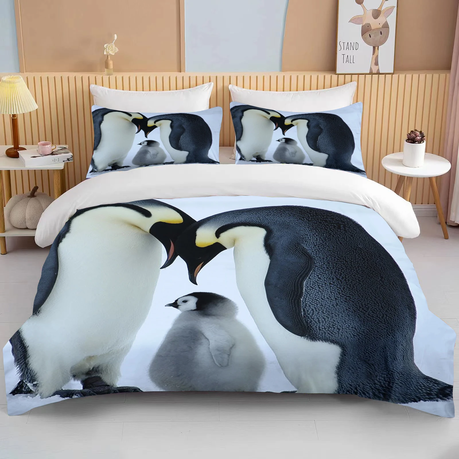 

Cute Penguin Bedding 3 Piece Set king size double bed bedding set microfiber or polyester duvet cover set kids bedroom bed set