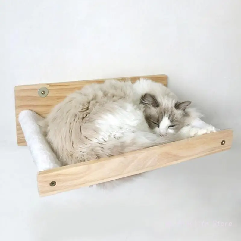 

Cats Wall Hammock Wooden Perch Space Saving Wall Mounted for Cats Sleeping Kitten Shelves Bed Space Saving Lounging