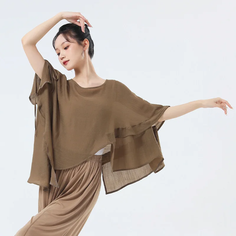 Yourqipao Letnie Chińskie Stroje do Tańca Nowoczesnego, Luźne Koszulki do Ćwiczeń Jazzu, Luźne Stroje Taneczne dla Kobiet