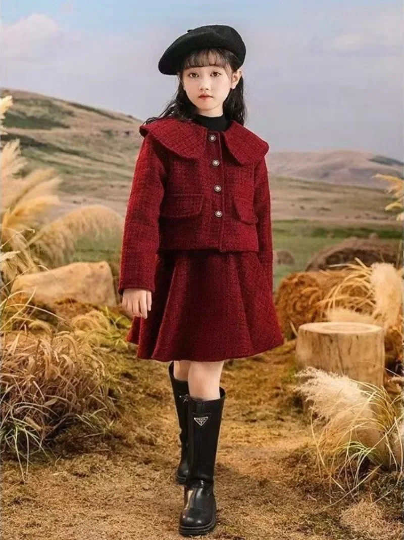 Red Skirt Set Elementary Girl Autumn Winter Clothes Outfits Kids Girls 8 10 Years 9 12 From Sets Korean Children's 2025 Clothing