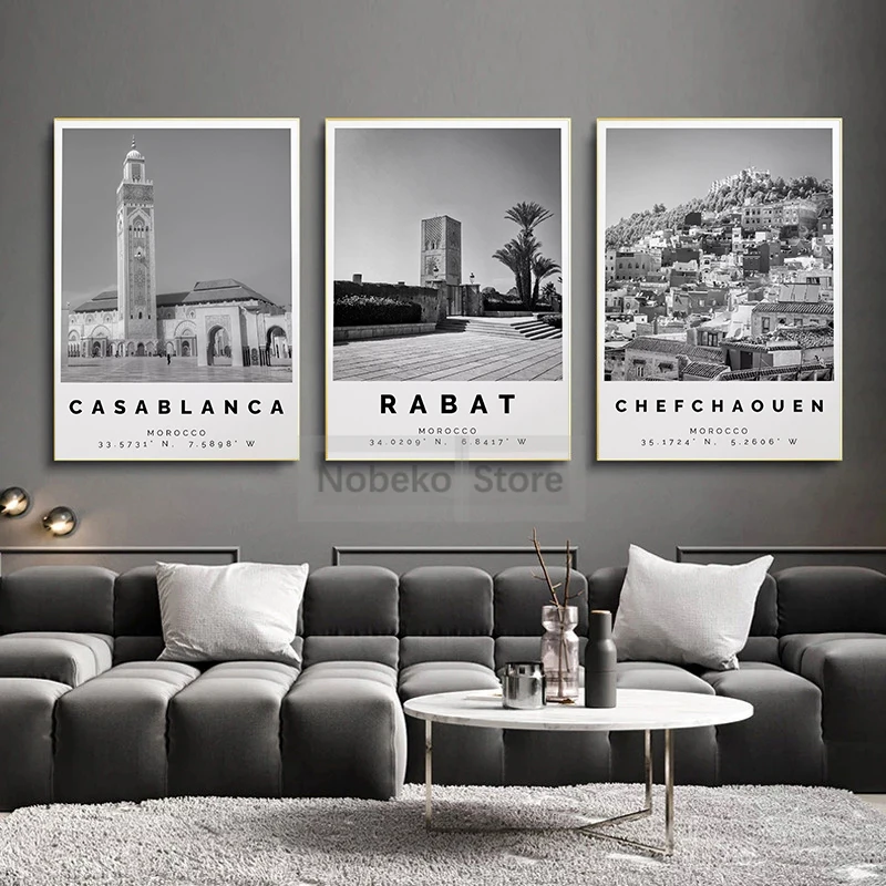 Black and White Photographic Africa Morocco Travel Poster Moroccan Modern Prints Canvas Painting Wall Art Pictures Home Decor