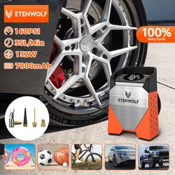 ETENWOLF ZEPHYR S3 Portable Tire Inflator 100% Duty Cycle 160 PSI Car Air Compressor 7800mAh For Cars Motorcycles Balls (New)