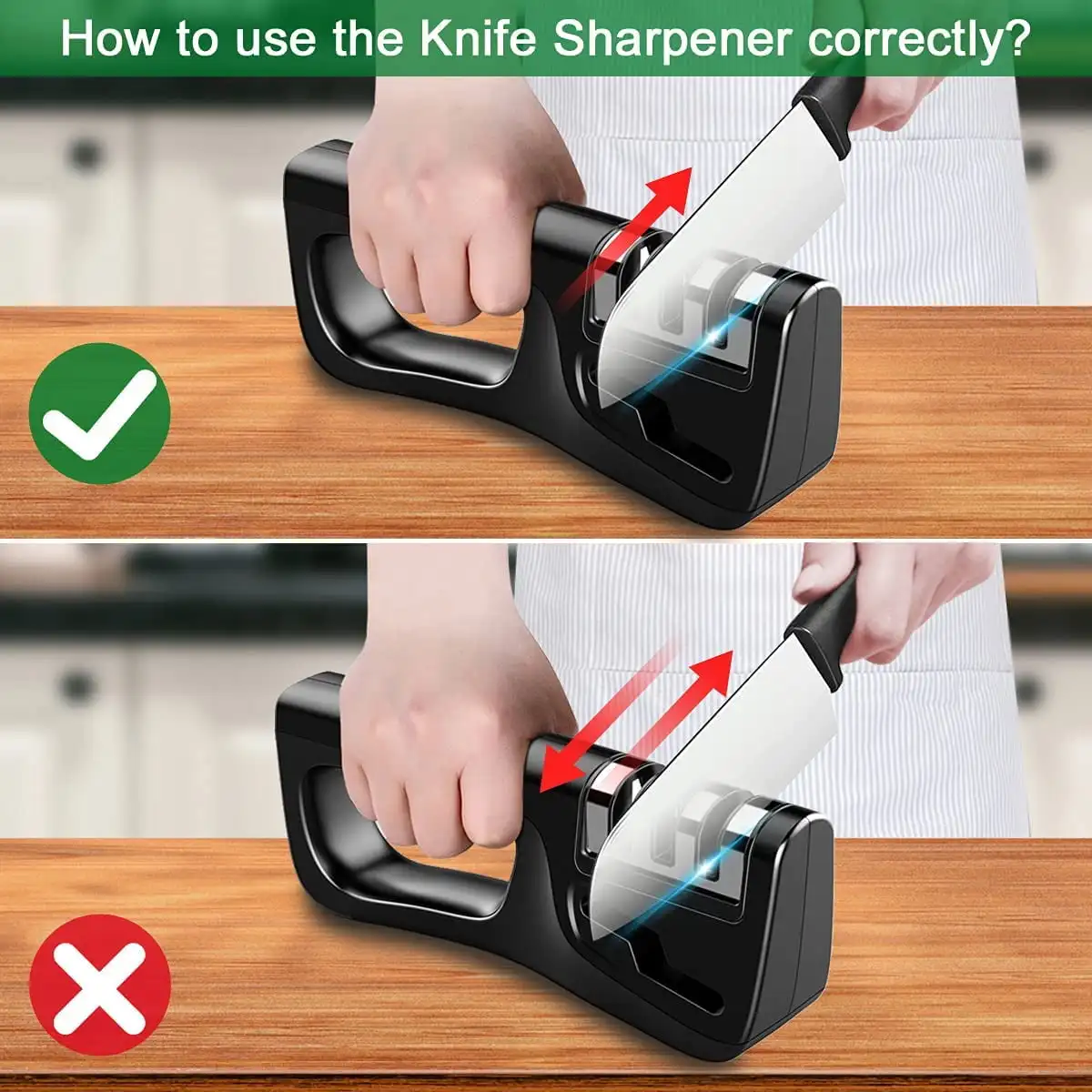 Knife Sharpener,4-in-1 Kitchen Chef Knife and Scissors Sharpener, Expertly Sharpen Steel,  Manual Knife Sharpeners (Black)