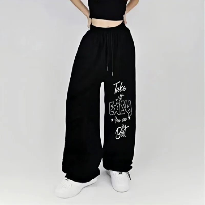 Damskie luźne spodnie sportowe do tańca, hip-hopowe, uliczne, z prostymi nogawkami i szerokimi nogawkami, streetwear Y2k, modne spodnie dresowe na rok 2025.