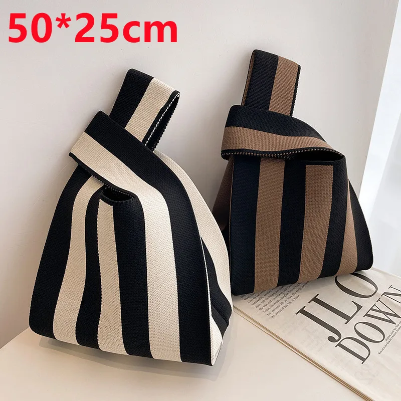 50*25cm High Capacity Stripes Knitted Handbag Minimalist Korean One Shoulder Bag Tote Bag for Women Reusable Shopping Bags