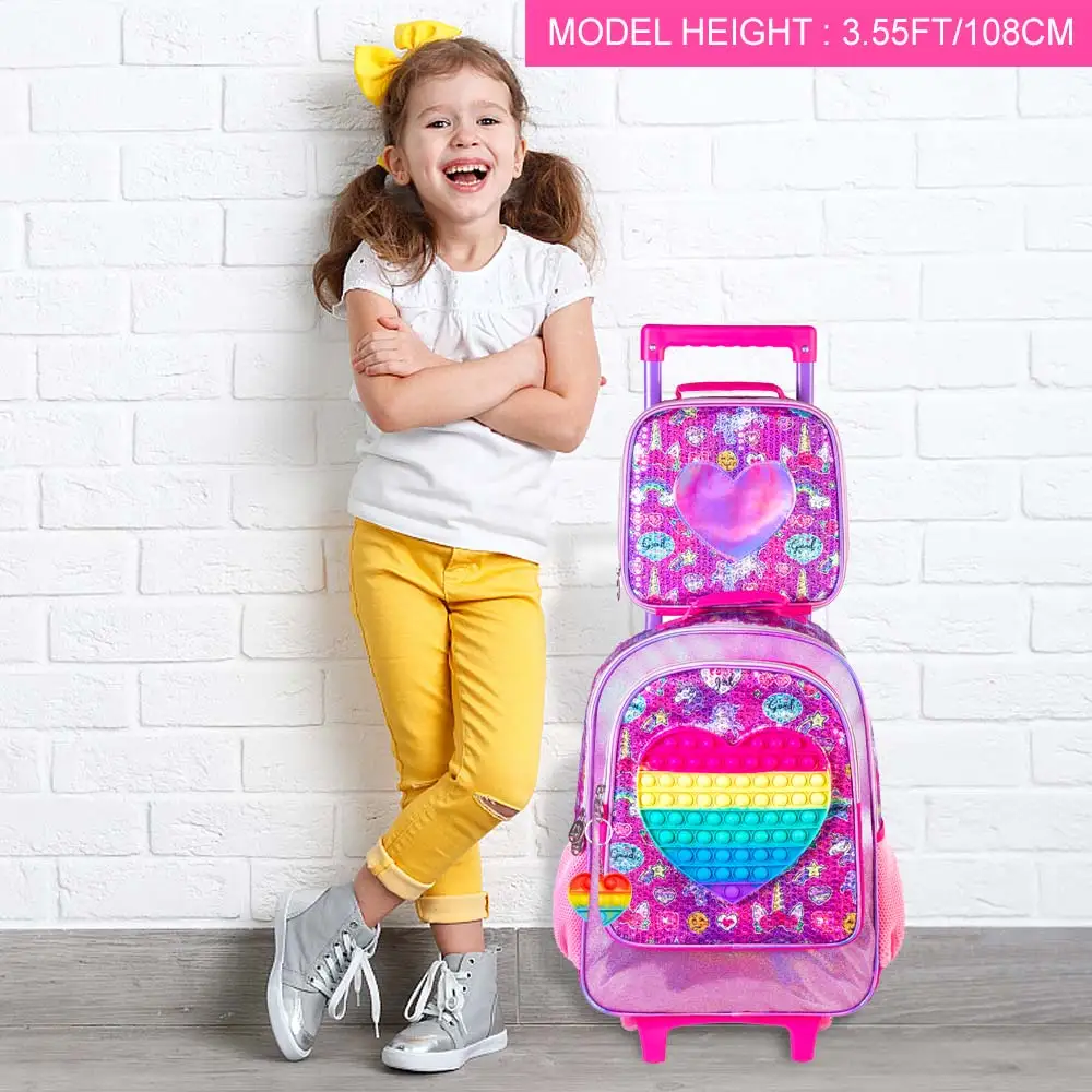 Rolling Backpack for Girls and Boys,Kids Unicorn Dinosaur Bookbag with Roller Wheels, Suitcase School Bag Set