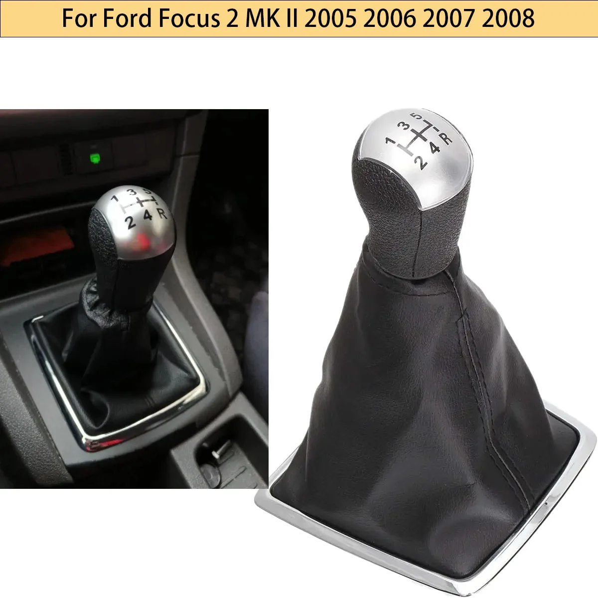 Palanca de cambio de marchas Manual de coche de 5 velocidades y 6 velocidades con cubierta antipolvo para Ford Focus 2 Focus MK II plateado 2005 2006 2007 2008