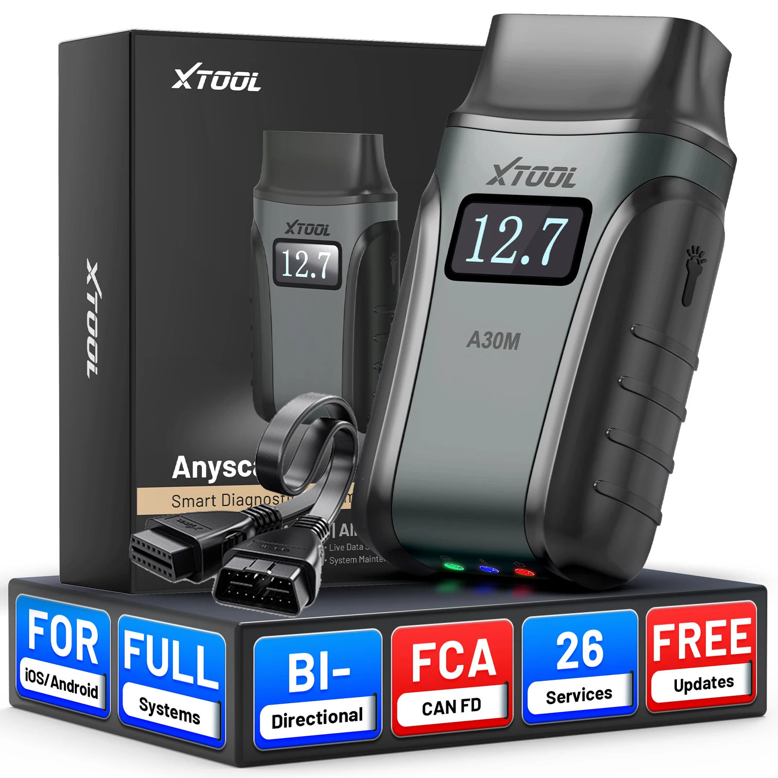 XTOOL A30M OBD2-scanner Bluetooth-diagnostische hulpmiddelen Automotive-scanner Levenslange gratis update Bidirectioneel CAN FD FCA 26+ Resets