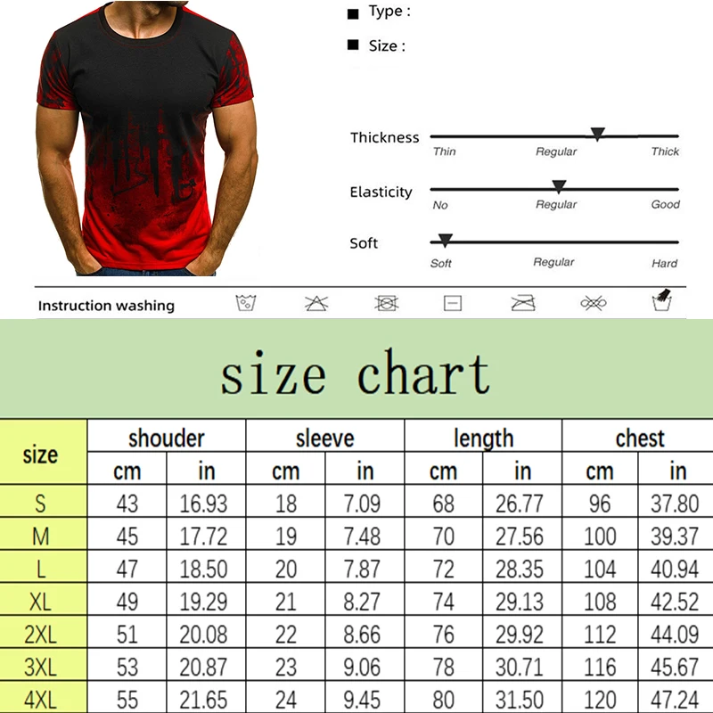 Fashion Summer Male Hiphop Streetwear Fitness Gradient Color 3D Printed T-Shirts High Quality Short-Sleeved T-Shirts