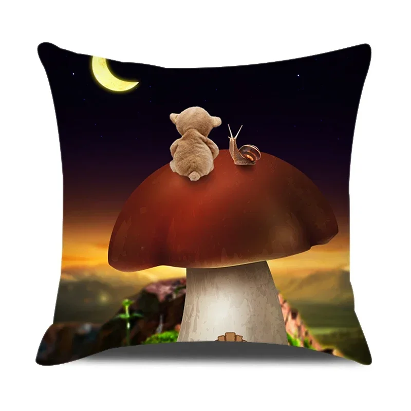 غطاء وسادة لطيف على شكل فطر مع طباعة قطيفة قصيرة لتزيين أريكة غرفة المعيشة وغطاء وسادة مزخرف