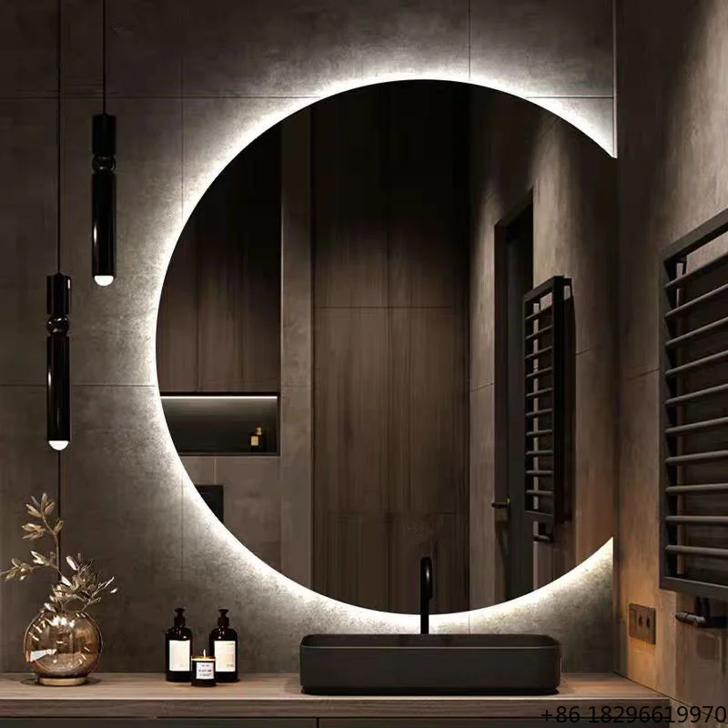 Smart Irregular Semi-Circular Bathroom Vanity Mirror With LED Light Touch Screen Wall-Mounted Minimalist Modern Anti-Fog