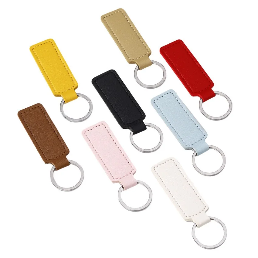 10pcs PU Leather Keychain Short Double side Car Thread Gift Pendant Waist Strap Wallet Key Chain Simple Keyholder